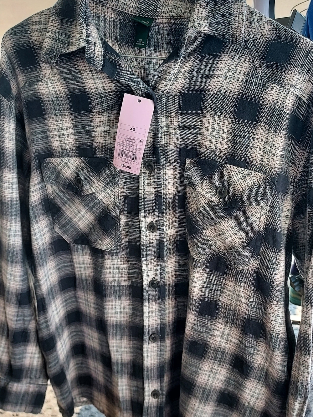 Black and White Plaid Button-Up Shirt